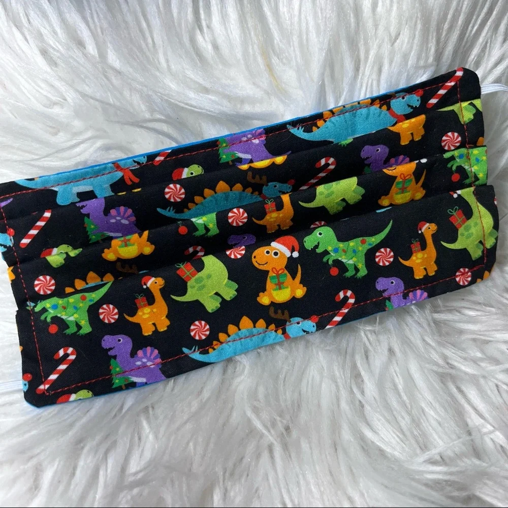 Christmas dinosaur pleated face mask kids 3-6
